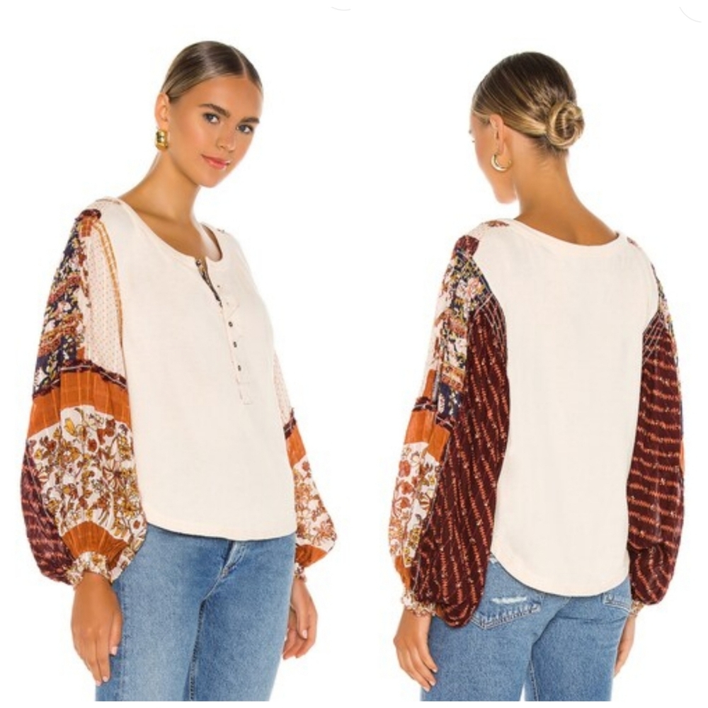 Free People Light Magic Henley in Vanilla Creme
